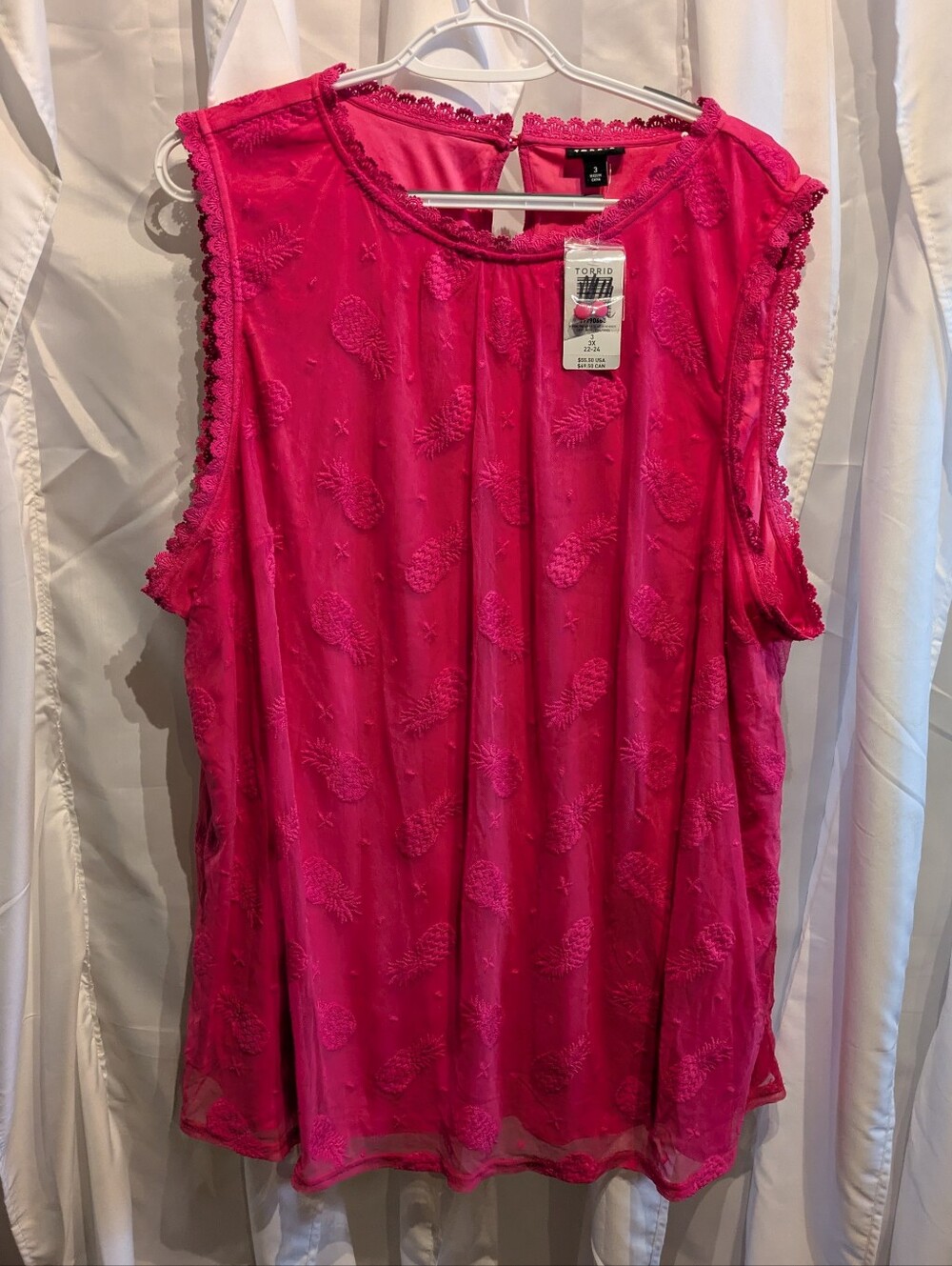 D3 Torrid Pink Embroidered Sleeveless Blouse Top Sz 3X Plus Size NWT